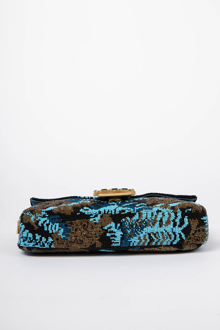 SUPER RARE Fendi Blue Beaded Lizard Baguette Shoulder Bag