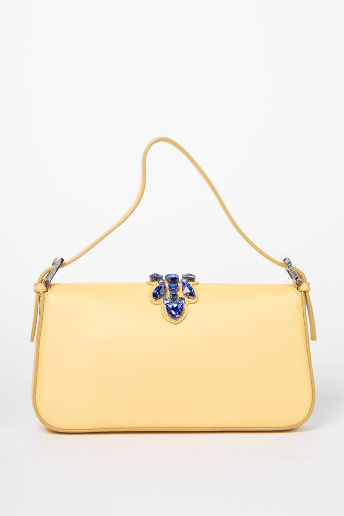 RARE Fendi Yellow Leather Jewelled Baguette Shoulder Bag