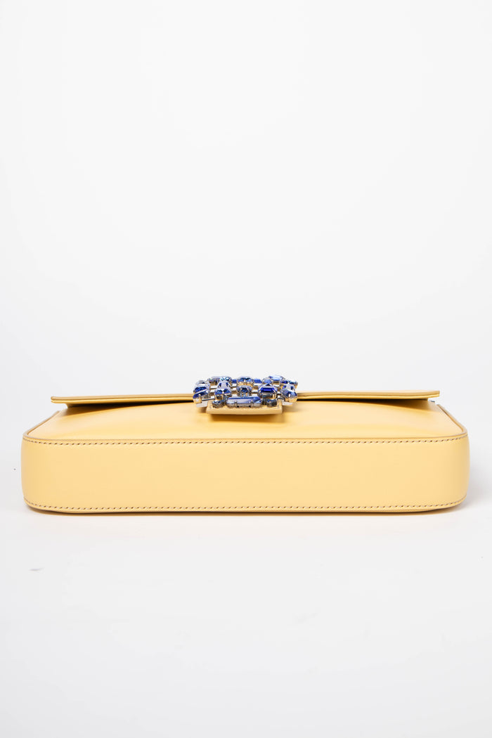 RARE Fendi Yellow Leather Jewelled Baguette Shoulder Bag