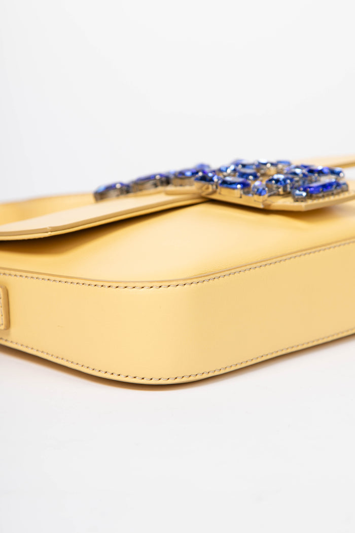 RARE Fendi Yellow Leather Jewelled Baguette Shoulder Bag