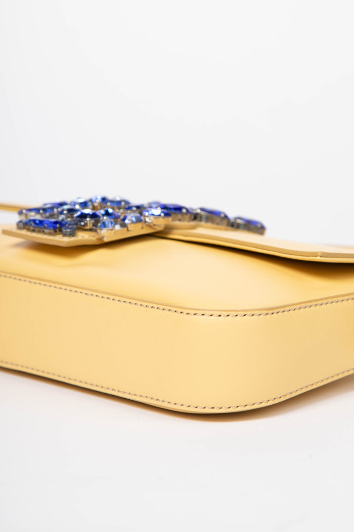 RARE Fendi Yellow Leather Jewelled Baguette Shoulder Bag