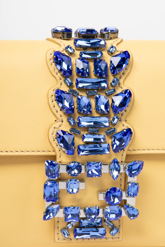 RARE Fendi Yellow Leather Jewelled Baguette Shoulder Bag