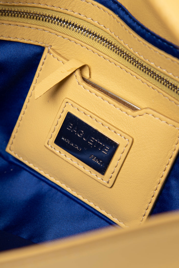 RARE Fendi Yellow Leather Jewelled Baguette Shoulder Bag