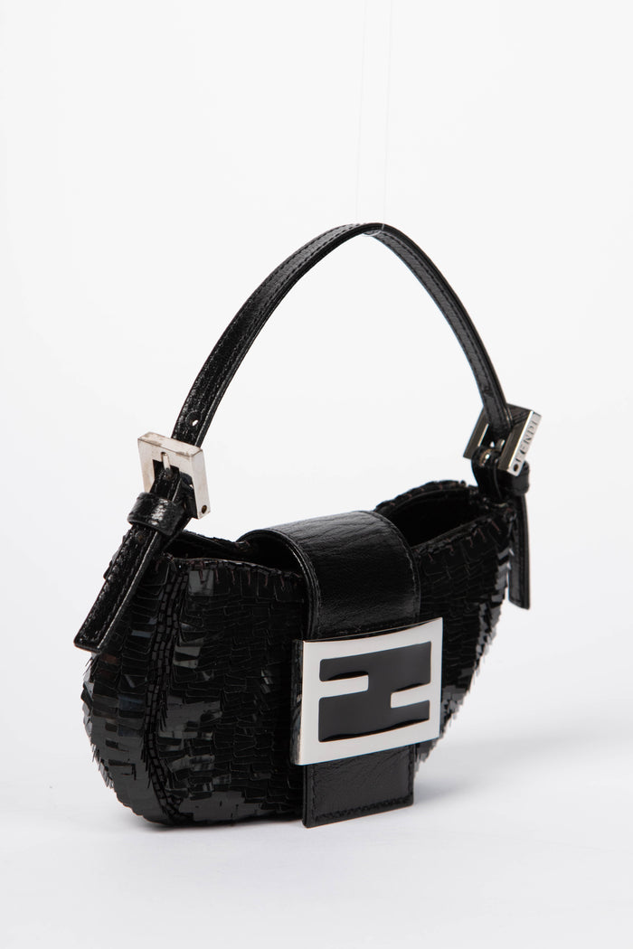 RARE Vintage Fendi Black Sequin Mini Croissant Top Handle Bag