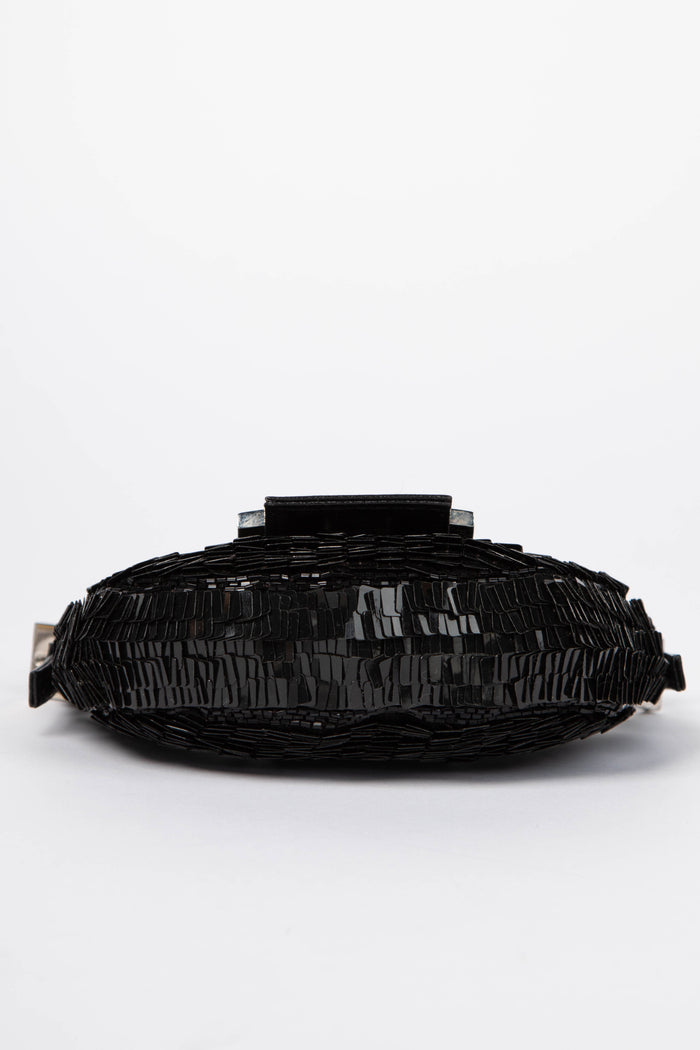 RARE Vintage Fendi Black Sequin Mini Croissant Top Handle Bag