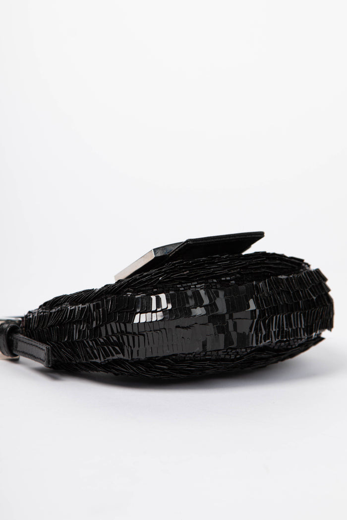 RARE Vintage Fendi Black Sequin Mini Croissant Top Handle Bag