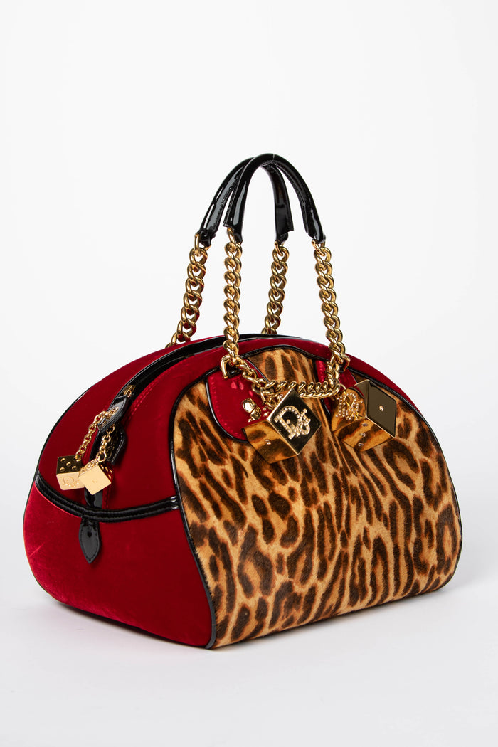RARE 2000s Christian Dior Leopard Print Gambler Dice Bowling Bag