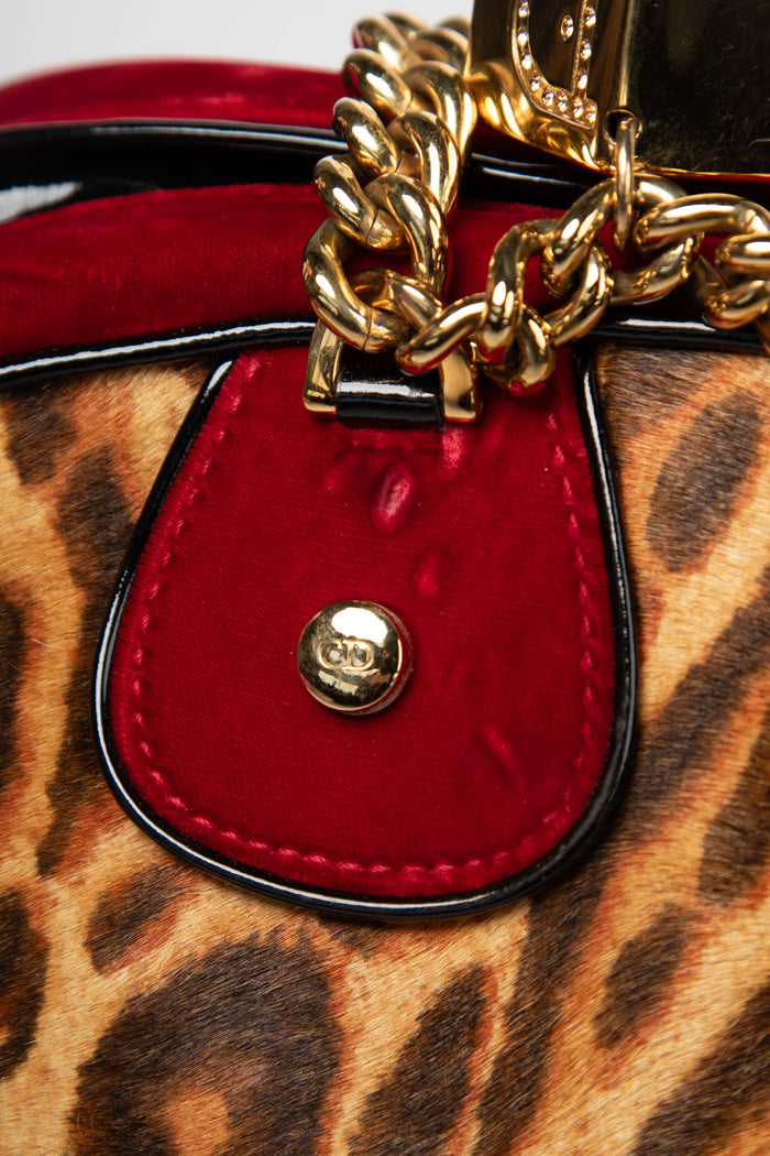 RARE 2000s Christian Dior Leopard Print Gambler Dice Bowling Bag