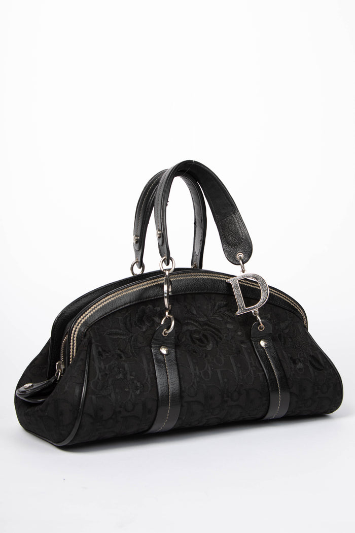 2000s Christian Dior Black Diorissimo Embroidered Detective Bag