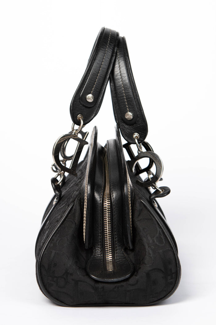 2000s Christian Dior Black Diorissimo Embroidered Detective Bag