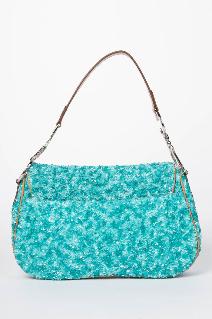 RARE Vintage Christian Dior Blue Sequin Double Saddle Bag