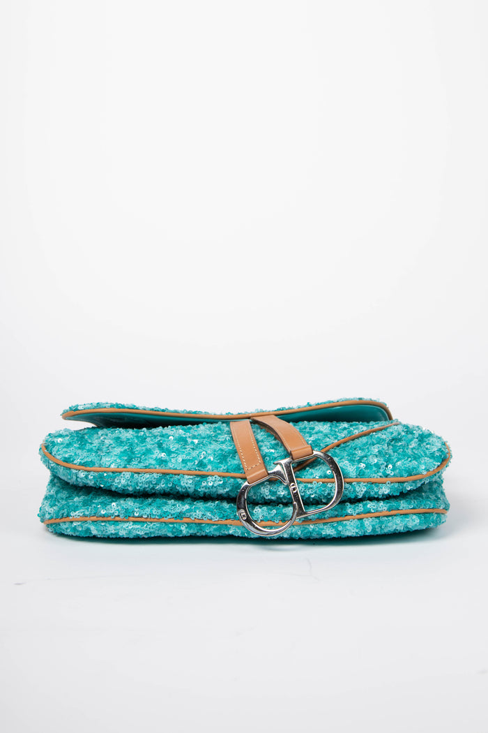 RARE Vintage Christian Dior Blue Sequin Double Saddle Bag