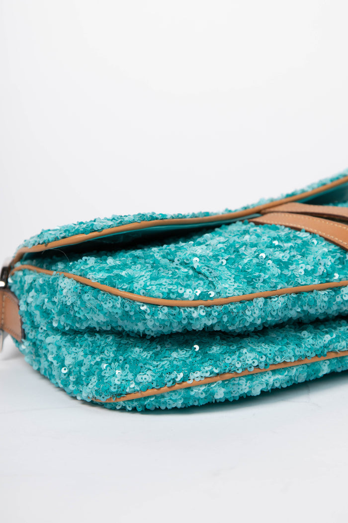 RARE Vintage Christian Dior Blue Sequin Double Saddle Bag