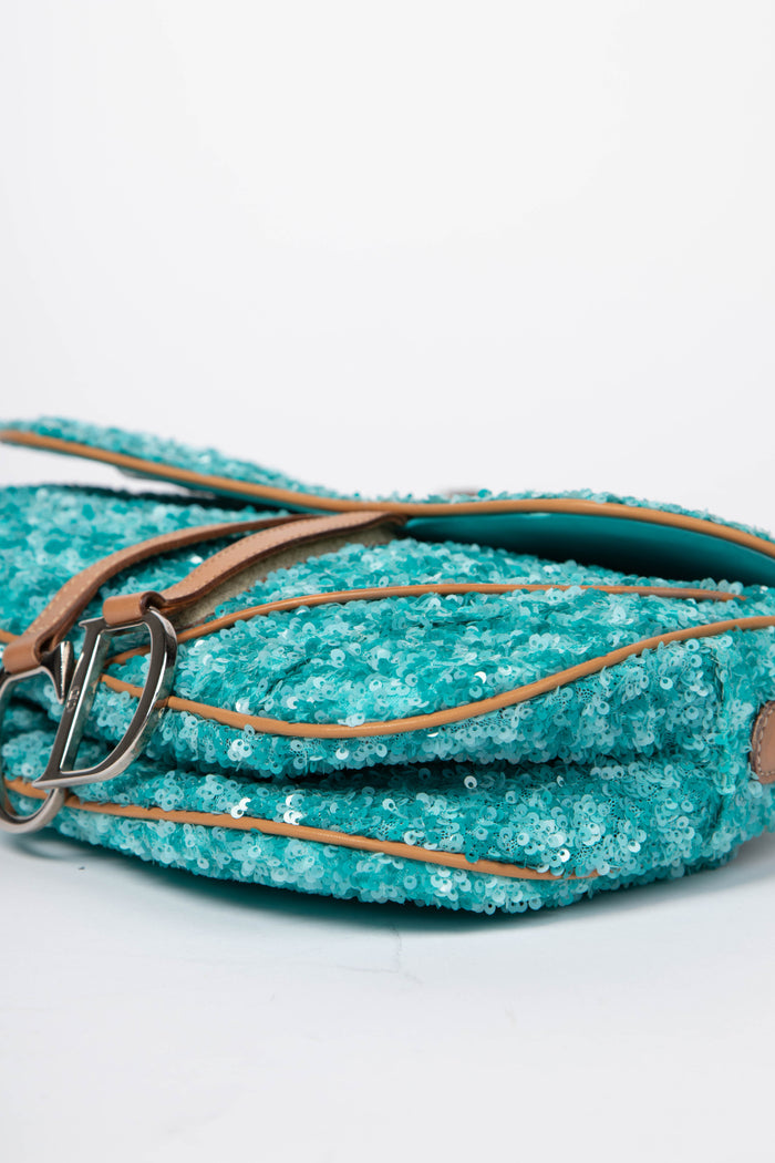 RARE Vintage Christian Dior Blue Sequin Double Saddle Bag