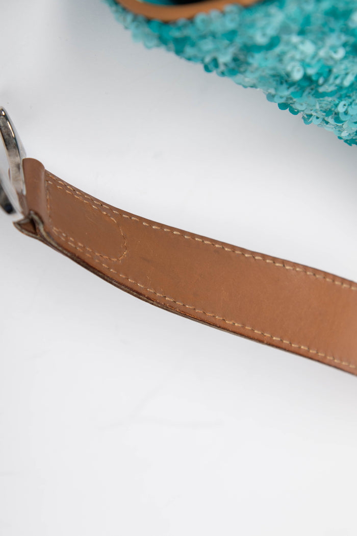 RARE Vintage Christian Dior Blue Sequin Double Saddle Bag