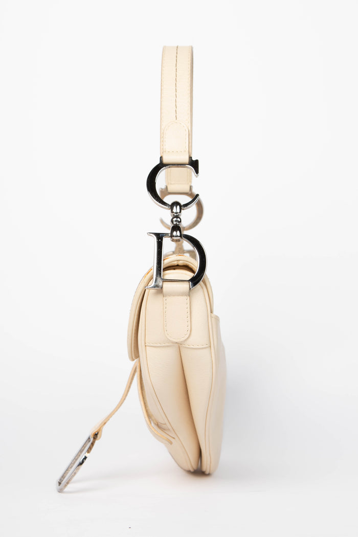 2000s Christian Dior Cream Leather Saddle Shoulder Bag