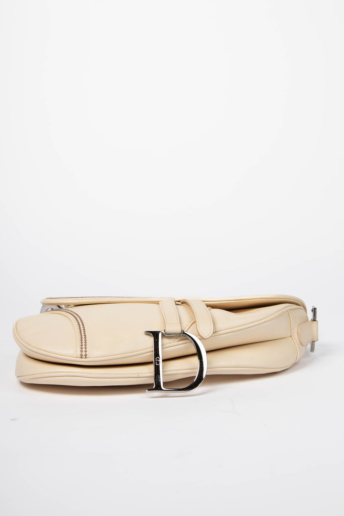 2000s Christian Dior Cream Leather Saddle Shoulder Bag