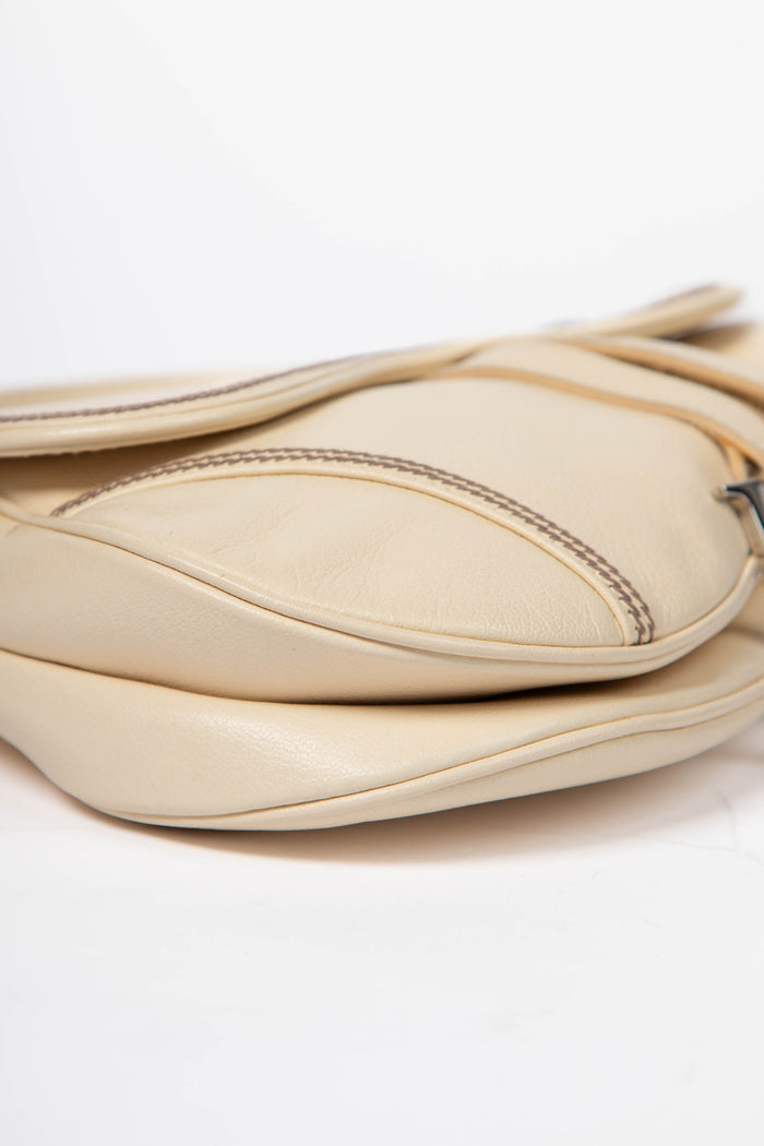 2000s Christian Dior Cream Leather Saddle Shoulder Bag