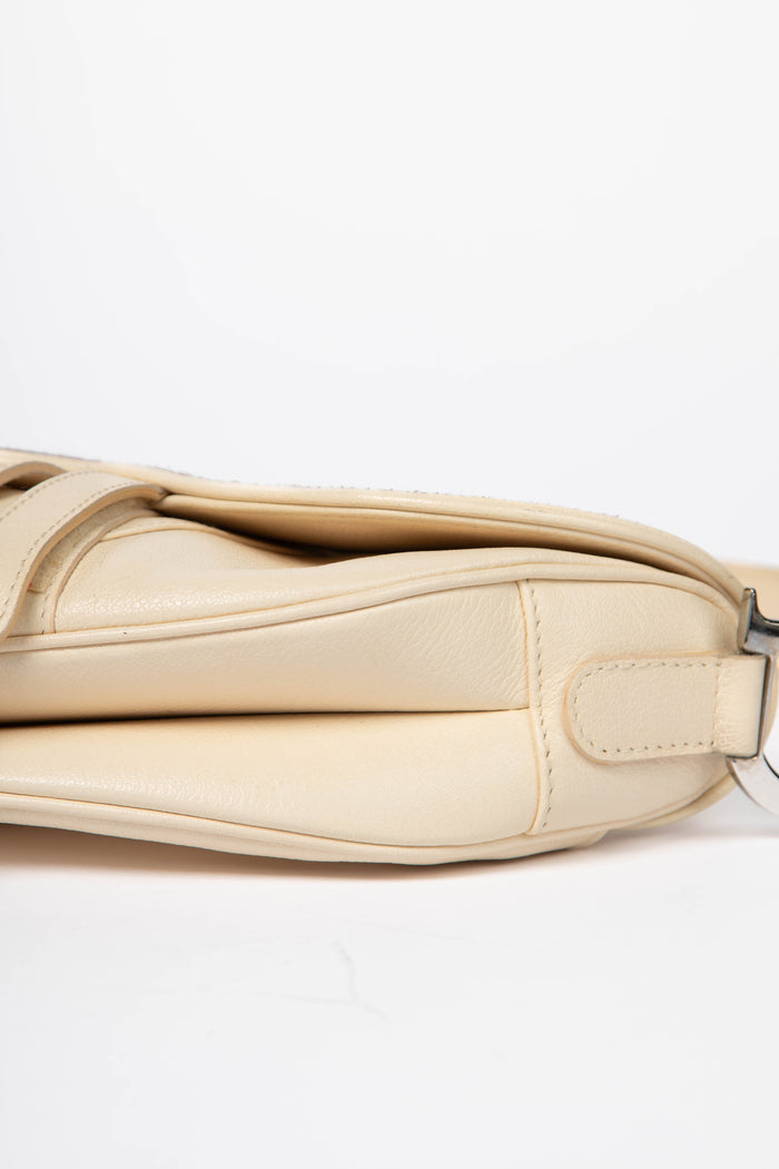 2000s Christian Dior Cream Leather Saddle Shoulder Bag