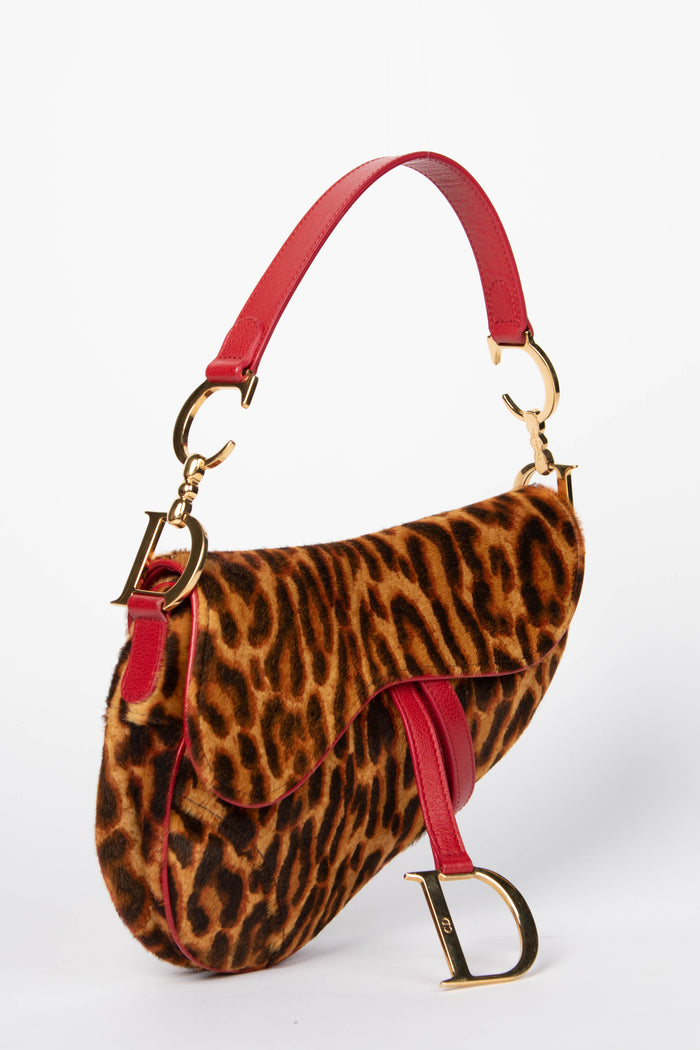 SUPER RARE Christian Dior Leopard Print Pony Hair Saddle Shoulder Bag
