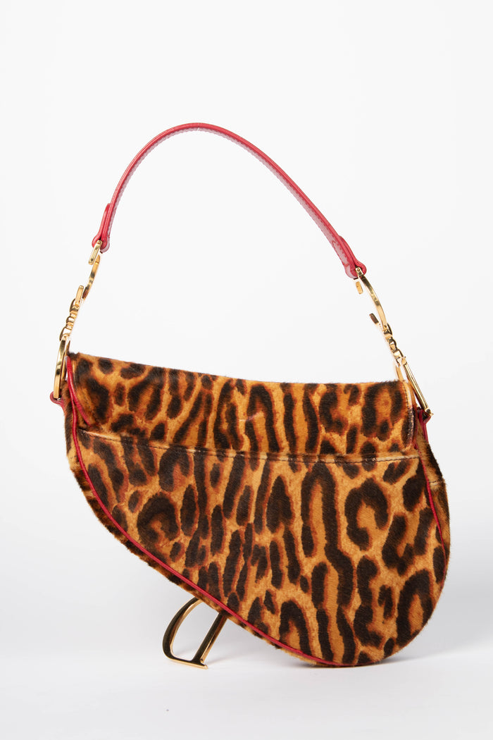 SUPER RARE Christian Dior Leopard Print Pony Hair Saddle Shoulder Bag