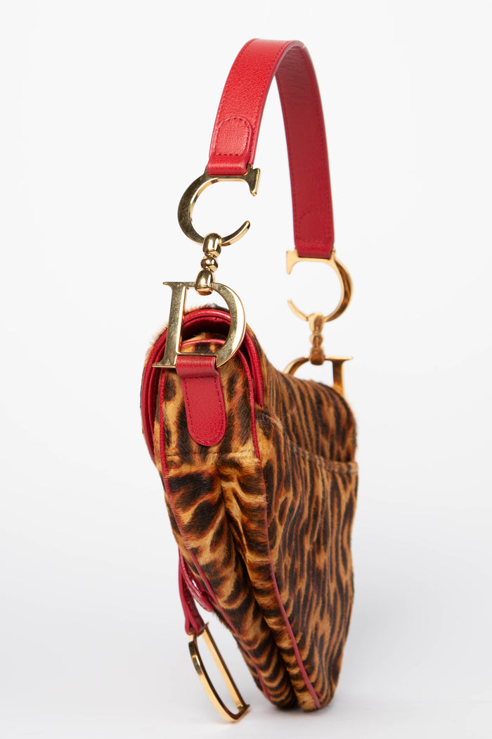 SUPER RARE Christian Dior Leopard Print Pony Hair Saddle Shoulder Bag