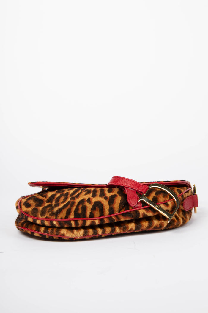 SUPER RARE Christian Dior Leopard Print Pony Hair Saddle Shoulder Bag