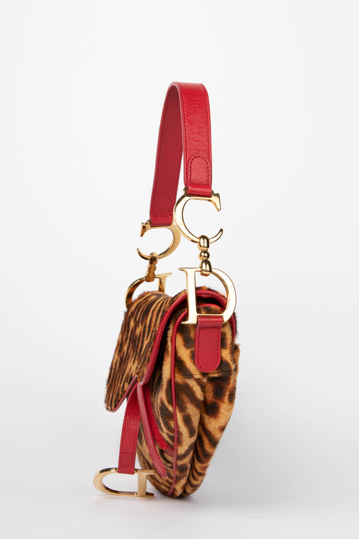 SUPER RARE Christian Dior Leopard Print Pony Hair Saddle Shoulder Bag