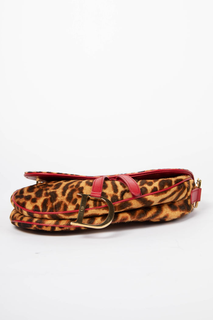 SUPER RARE Christian Dior Leopard Print Pony Hair Saddle Shoulder Bag