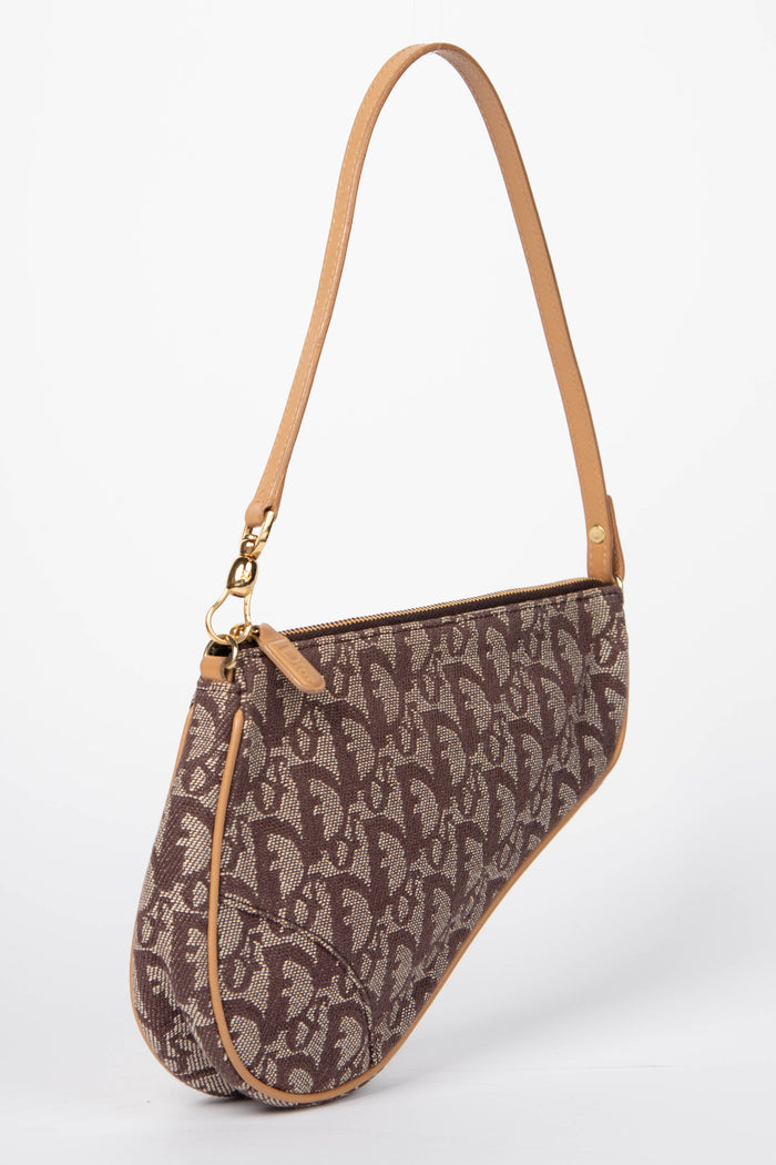 2000s Christian Dior Monogram Brown Trotter Saddle Bag