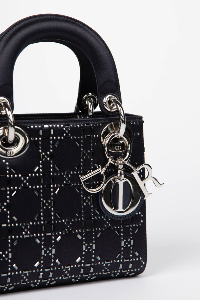 RARE 2016 Christian Dior Navy Crystal Embellished Mini Lady Dior