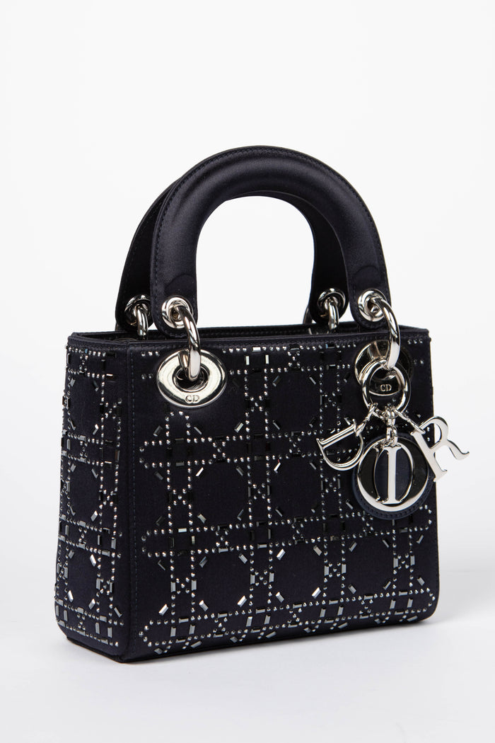 RARE 2016 Christian Dior Navy Crystal Embellished Mini Lady Dior