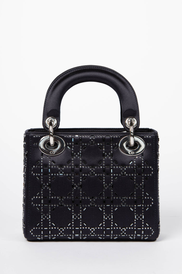 RARE 2016 Christian Dior Navy Crystal Embellished Mini Lady Dior