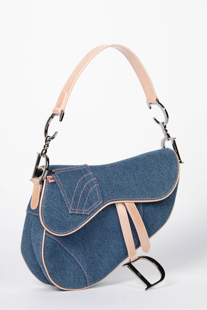 Vintage Christian Dior Galliano Denim Saddle Shoulder Bag
