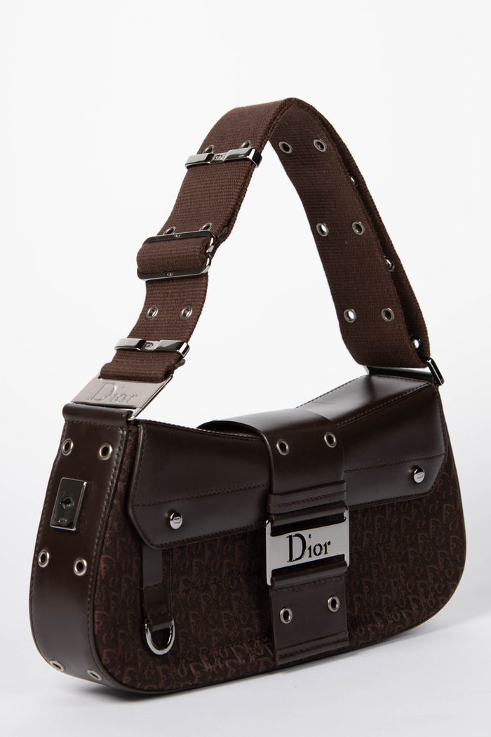 2000s Christian Dior Brown Monogram Canvas Small Columbus Shoulder Bag