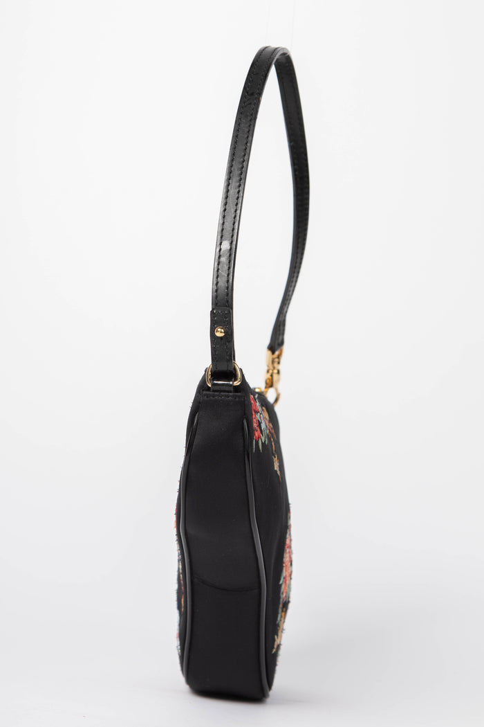 LIMITED EDITION Christian Dior Black Satin Koi Fish Embroidered Saddle Bag