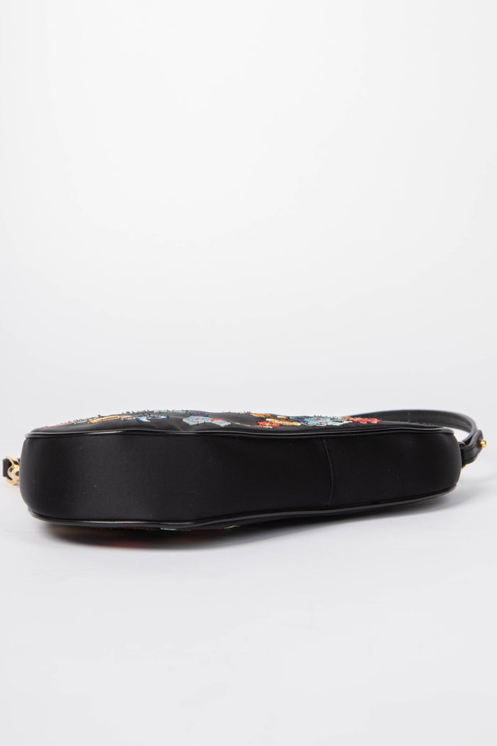 LIMITED EDITION Christian Dior Black Satin Koi Fish Embroidered Saddle Bag