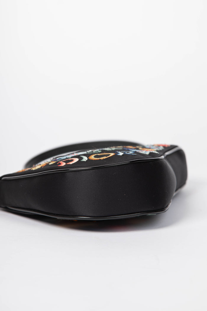 LIMITED EDITION Christian Dior Black Satin Koi Fish Embroidered Saddle Bag