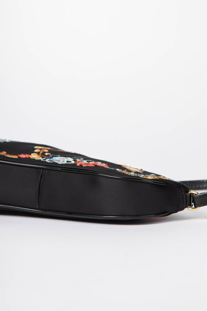 LIMITED EDITION Christian Dior Black Satin Koi Fish Embroidered Saddle Bag