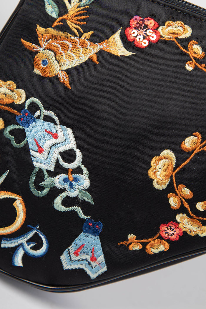 LIMITED EDITION Christian Dior Black Satin Koi Fish Embroidered Saddle Bag