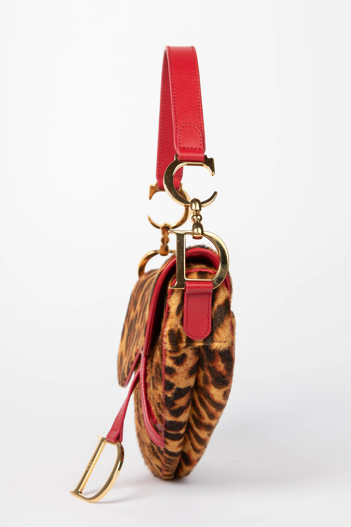SUPER RARE Christian Dior Leopard Print Pony Hair Saddle Shoulder Bag