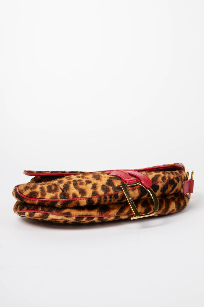 SUPER RARE Christian Dior Leopard Print Pony Hair Saddle Shoulder Bag