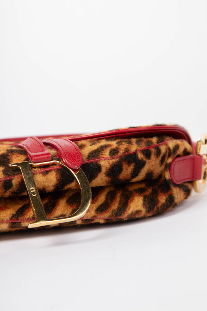 SUPER RARE Christian Dior Leopard Print Pony Hair Saddle Shoulder Bag