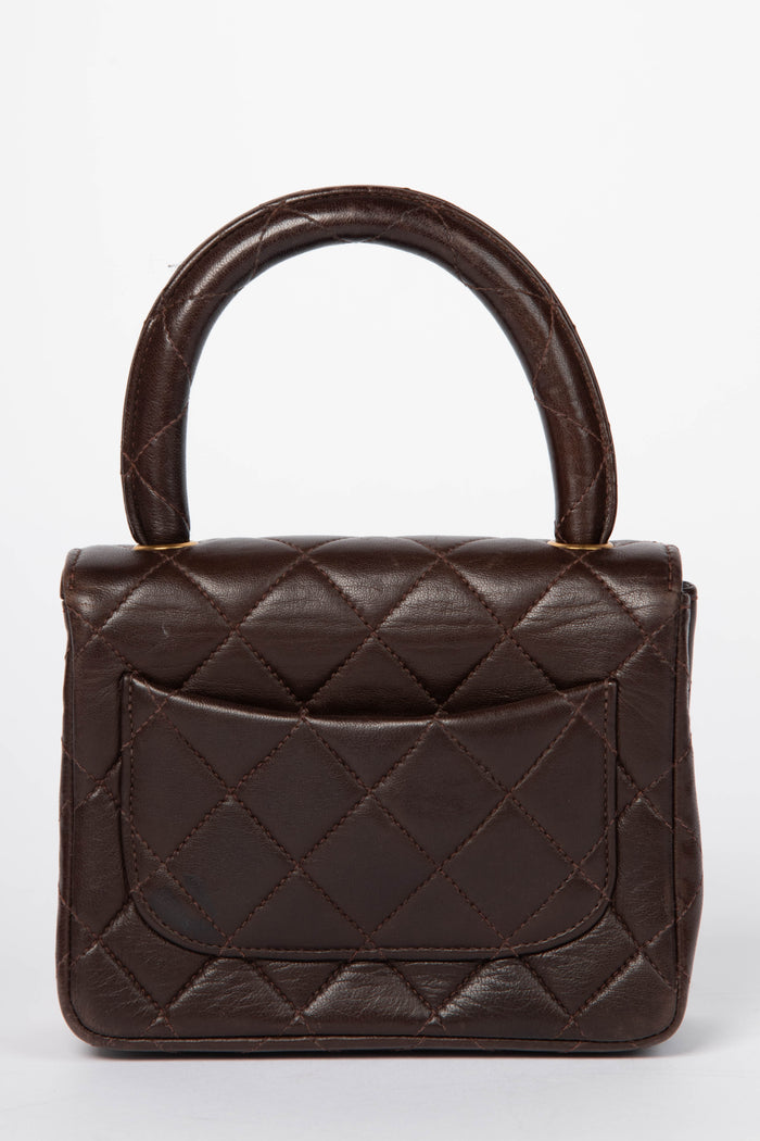 RARE Vintage Chanel Brown Lambskin Leather Mini Top Handle Bag