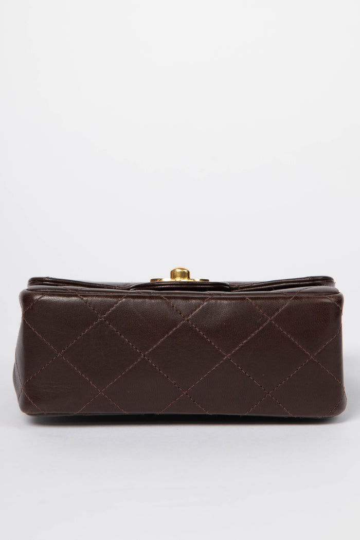RARE Vintage Chanel Brown Lambskin Leather Mini Top Handle Bag