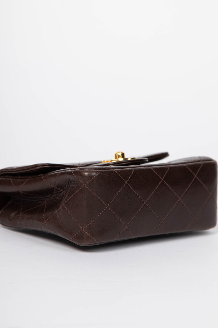 RARE Vintage Chanel Brown Lambskin Leather Mini Top Handle Bag