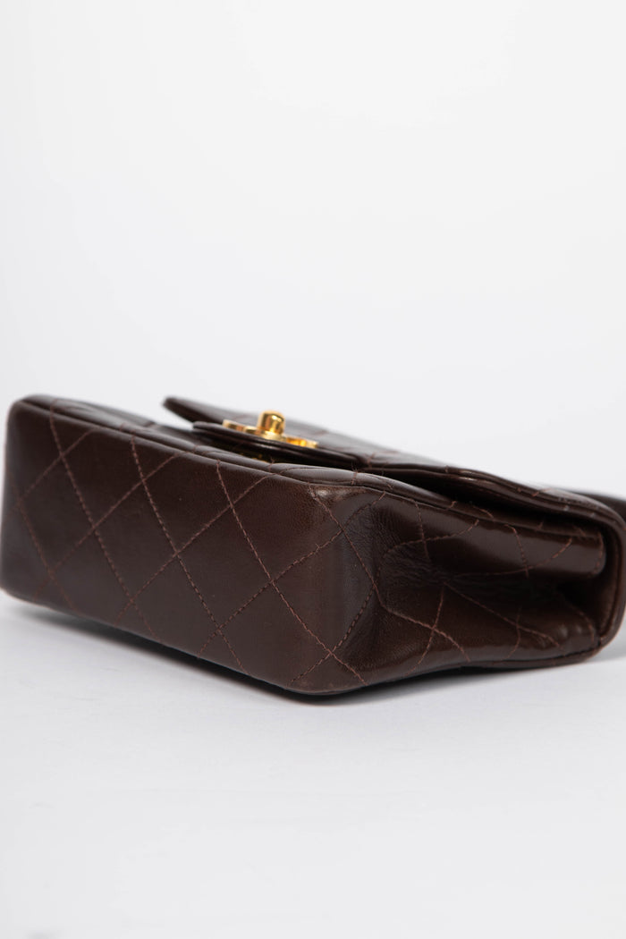 RARE Vintage Chanel Brown Lambskin Leather Mini Top Handle Bag