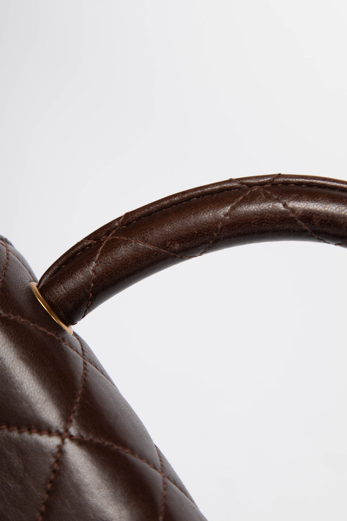 RARE Vintage Chanel Brown Lambskin Leather Mini Top Handle Bag