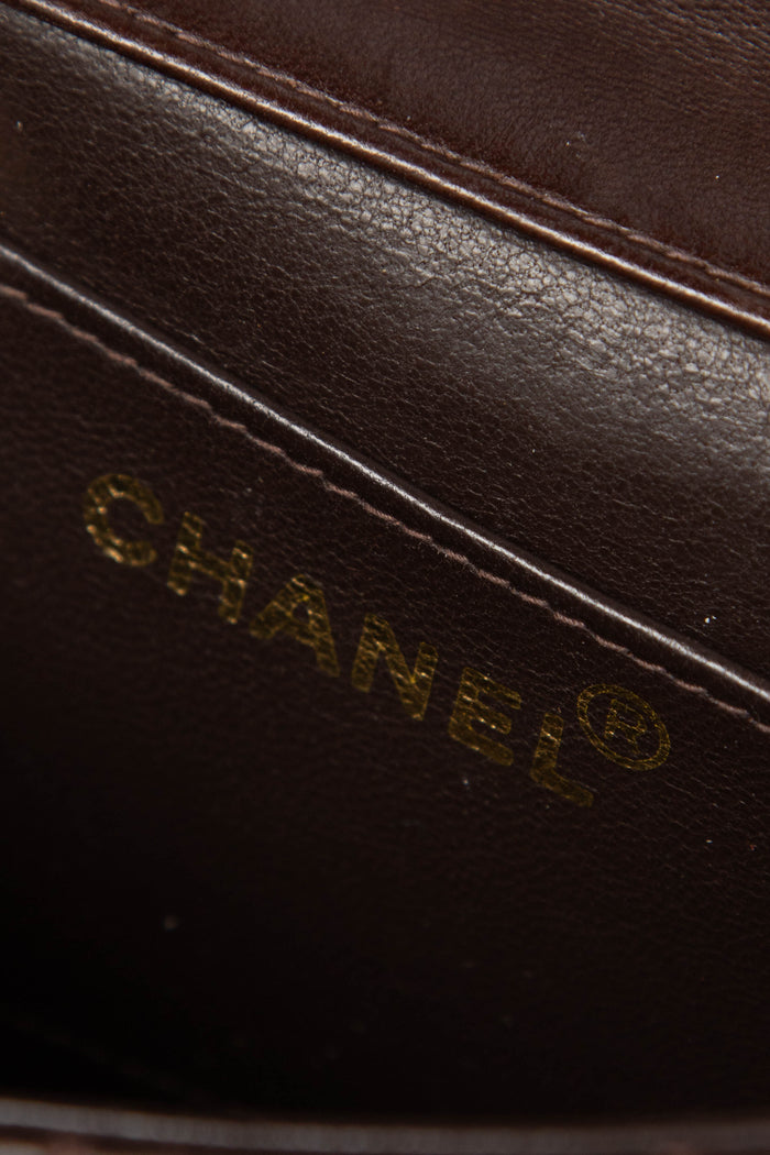 RARE Vintage Chanel Brown Lambskin Leather Mini Top Handle Bag
