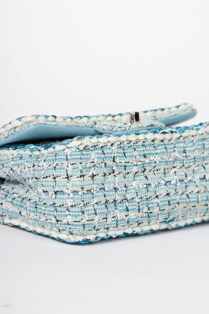 RARE 2019 Chanel Blue Tweed Mini Rectangular Single Flap Bag